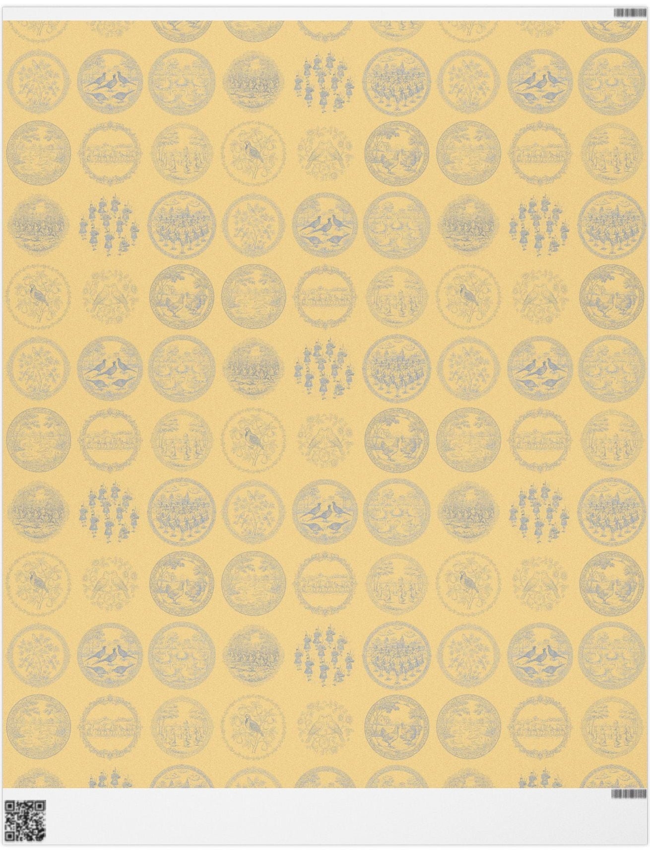 Patterned fabric with geometric design on a yellow background