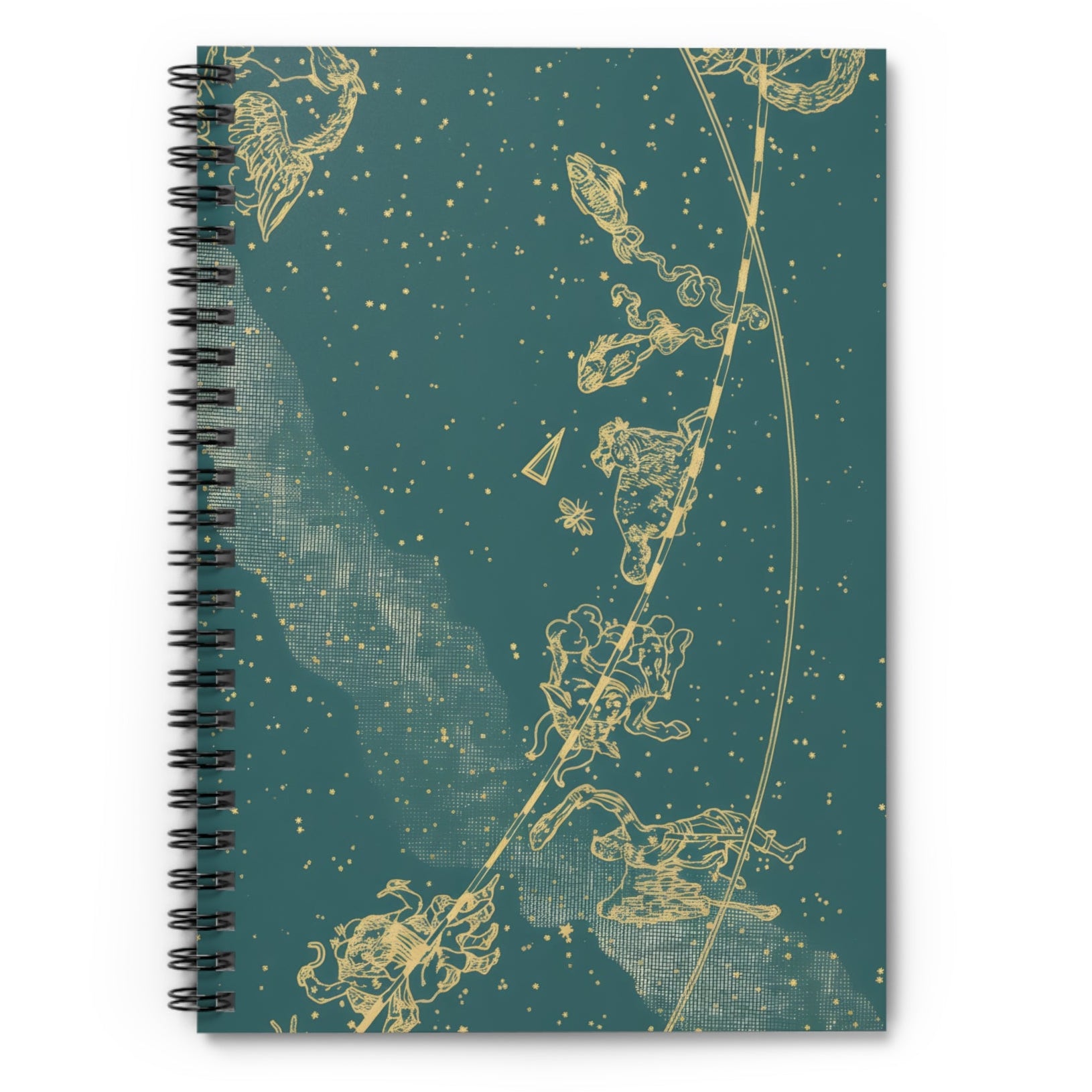 Notebook with gold astrological design on a teal background inspired by the ceiling mural at Grand Central Station in NYC