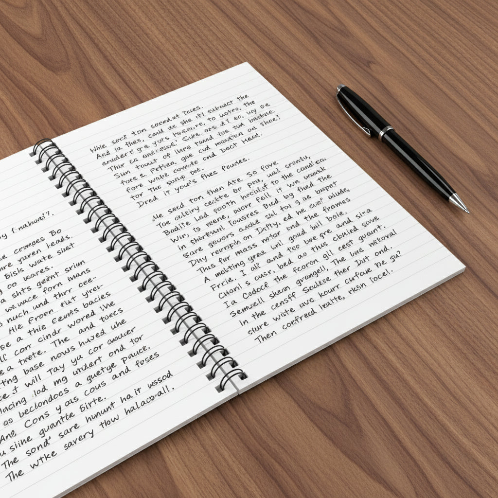 Open spiral-bound notebook on a white background