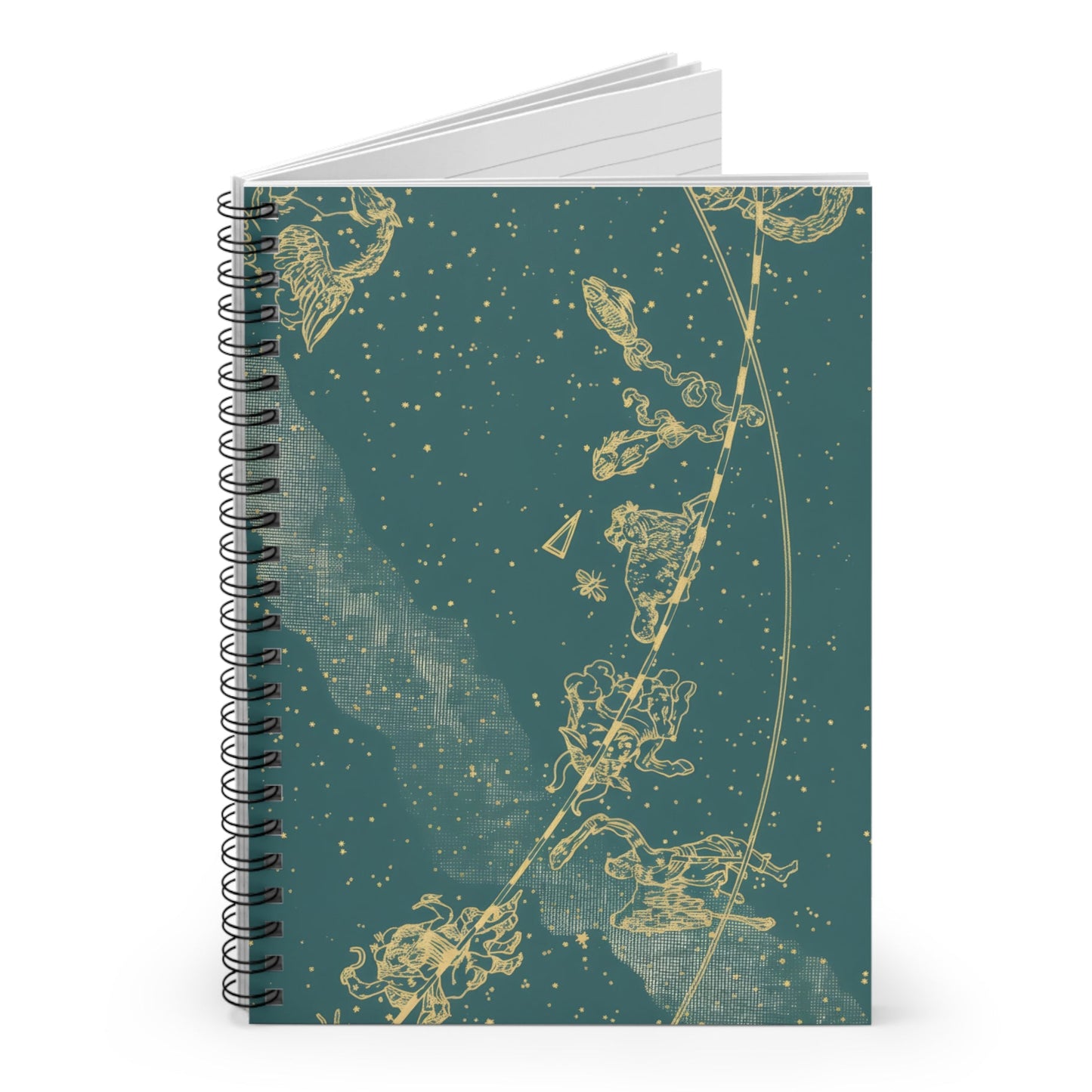 Notebook with gold floral design on a teal background